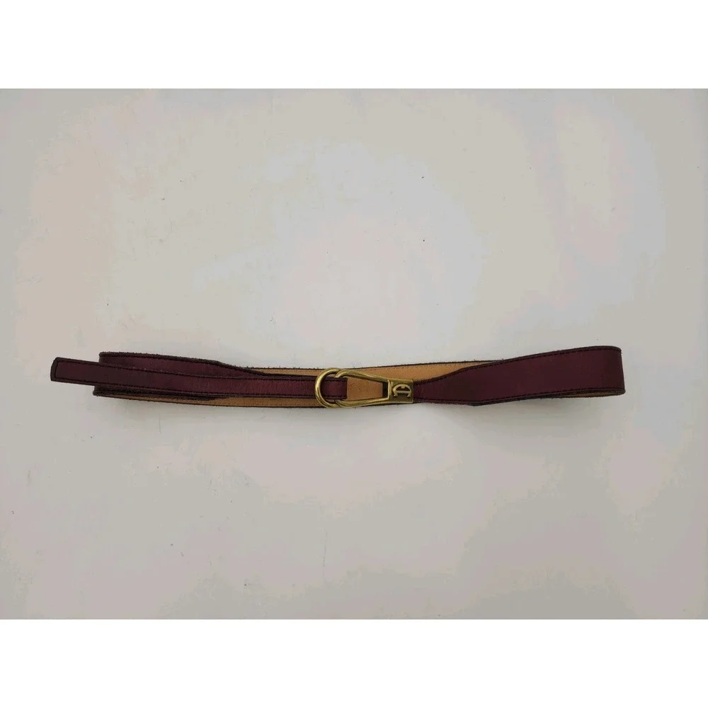 Vtg Etienne Aigner Oxblood Leather Slidelock Skinny Belt Sz 26